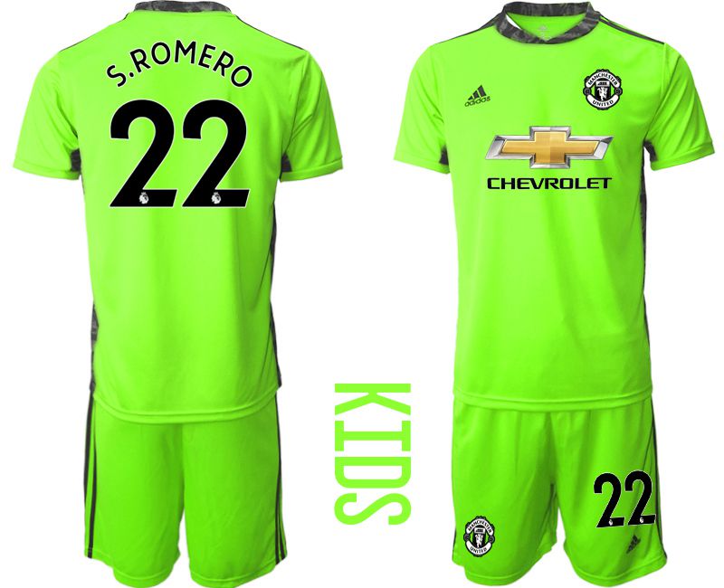 Youth 2020-2021 club Manchester United fluorescent green goalkeeper #22 Soccer Jerseys